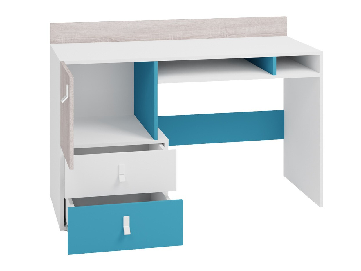 Conjunto de dormitorio infantil Camteso 115 (Blanco + Roble + Turquesa)