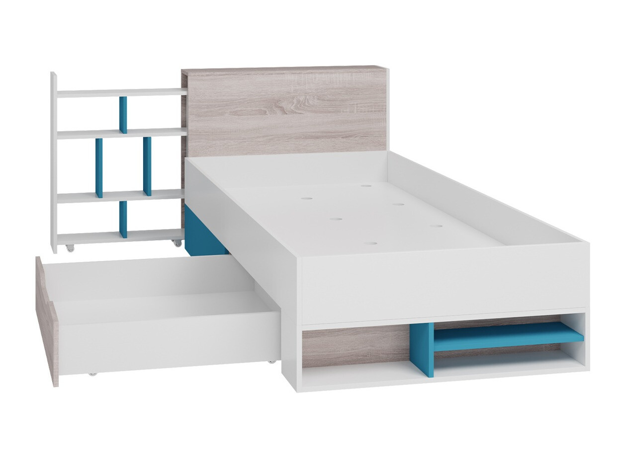 Conjunto de dormitorio infantil Camteso 115 (Blanco + Roble + Turquesa)
