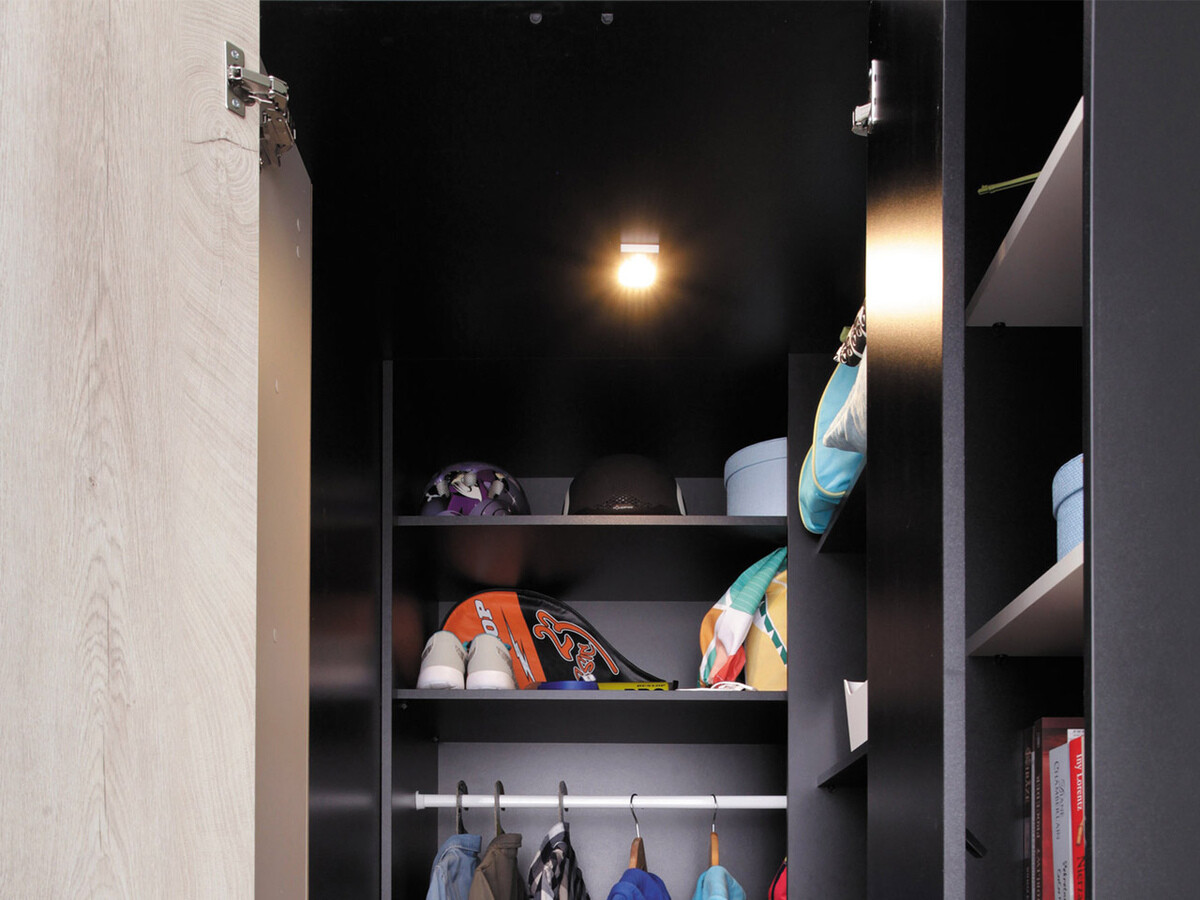 Conjunto de dormitorio infantil Camteso 115 (Blanco + Roble + Turquesa)