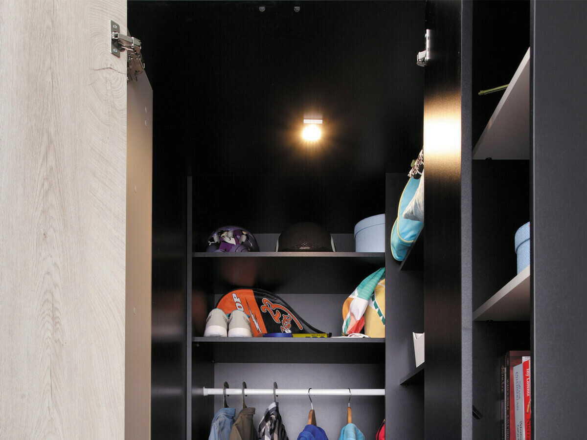 Conjunto de dormitorio infantil Camteso 115 (Negro + Roble + Beige)