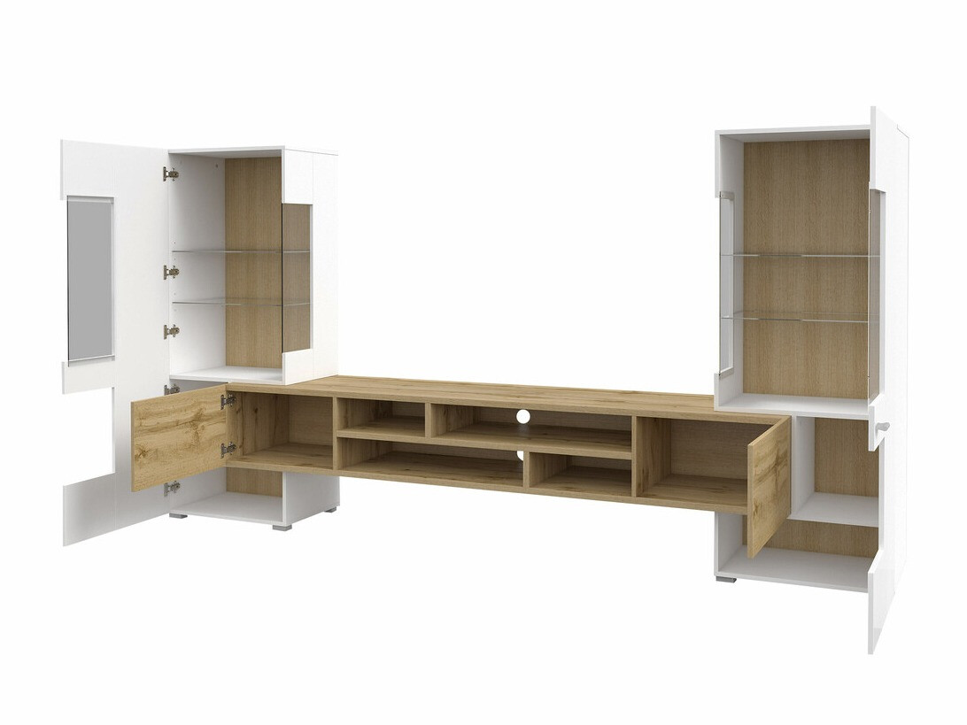 Conjunto de salón Mondalo 101 (Roble wotan + Blanco brillante)