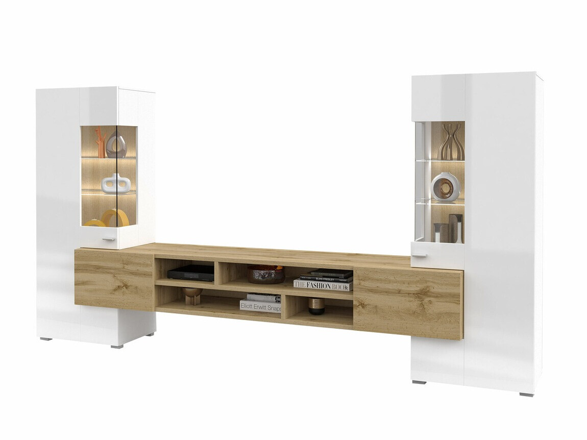 Conjunto de salón Mondalo 101 (Roble wotan + Blanco brillante)