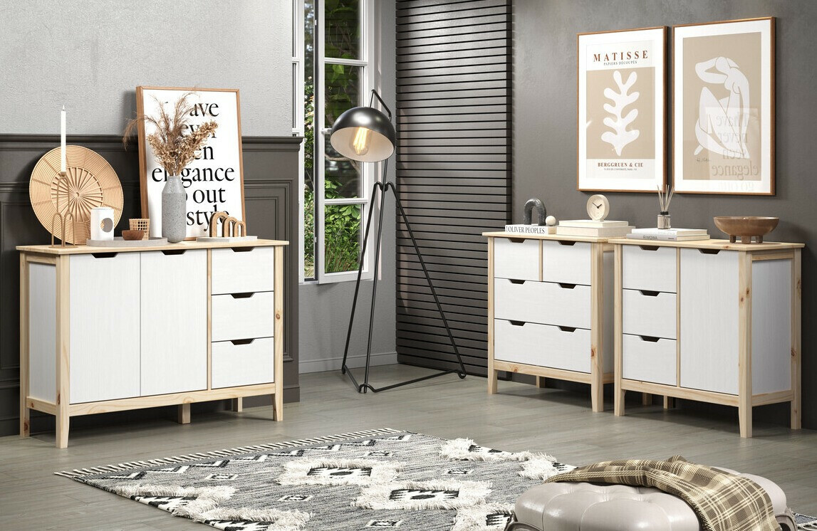 Cómoda Indianapolis 121 (Blanco + Luminoso madera)