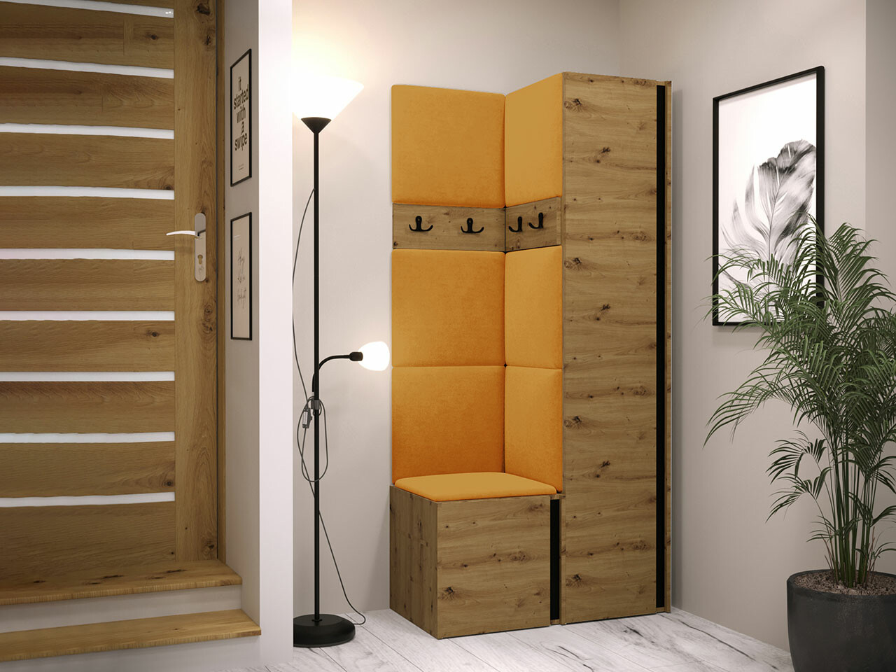 Conjunto para recibidor Hartford 348 (Roble Artisan + Negro)