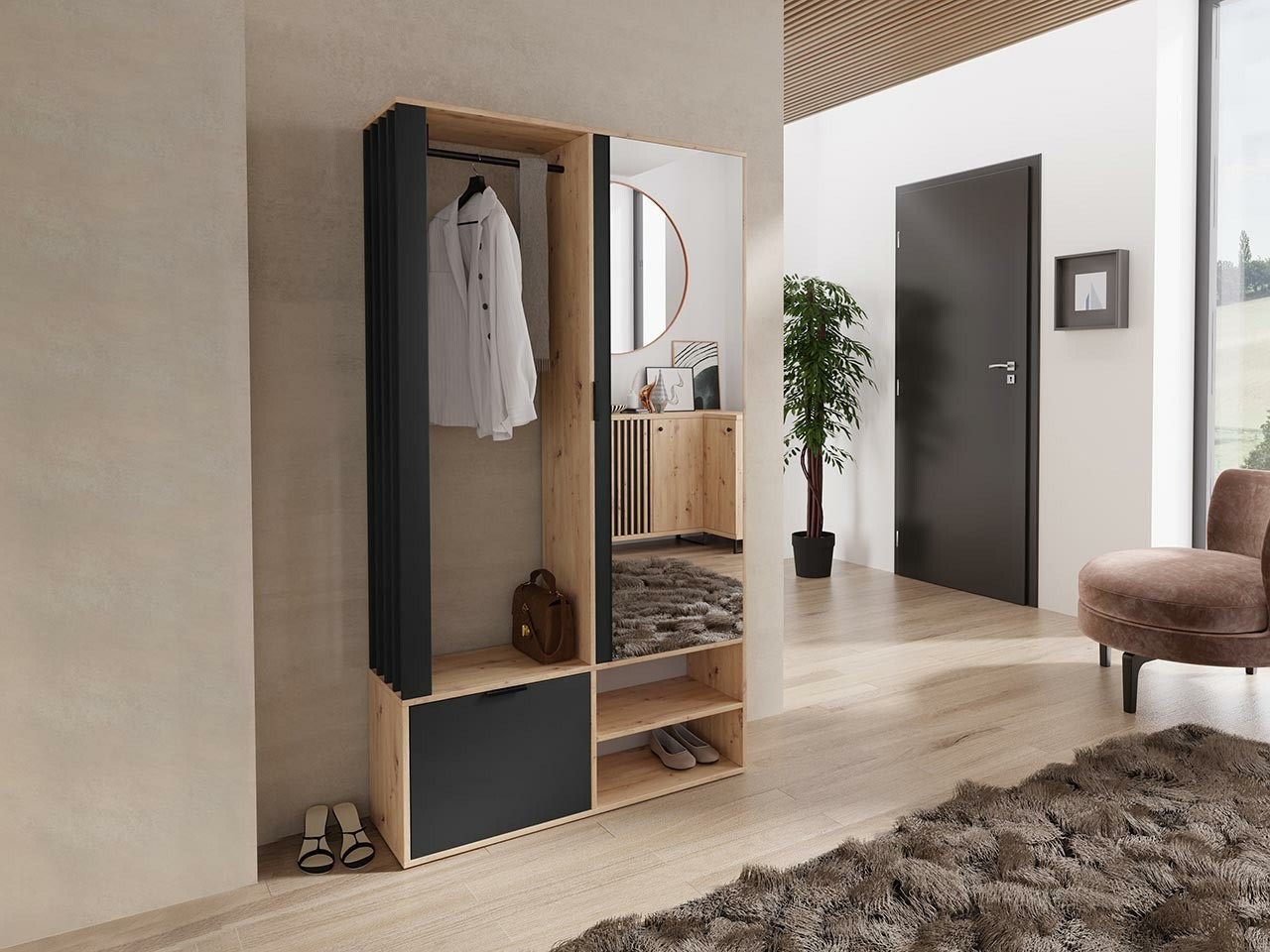 Conjunto para recibidor Stanton 145 (Roble Artisan + Negro)