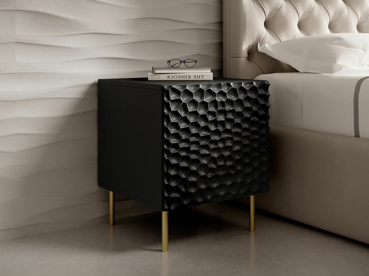 Conjunto de mesitas de noche Charlotte 172 (Negro + Dorado)