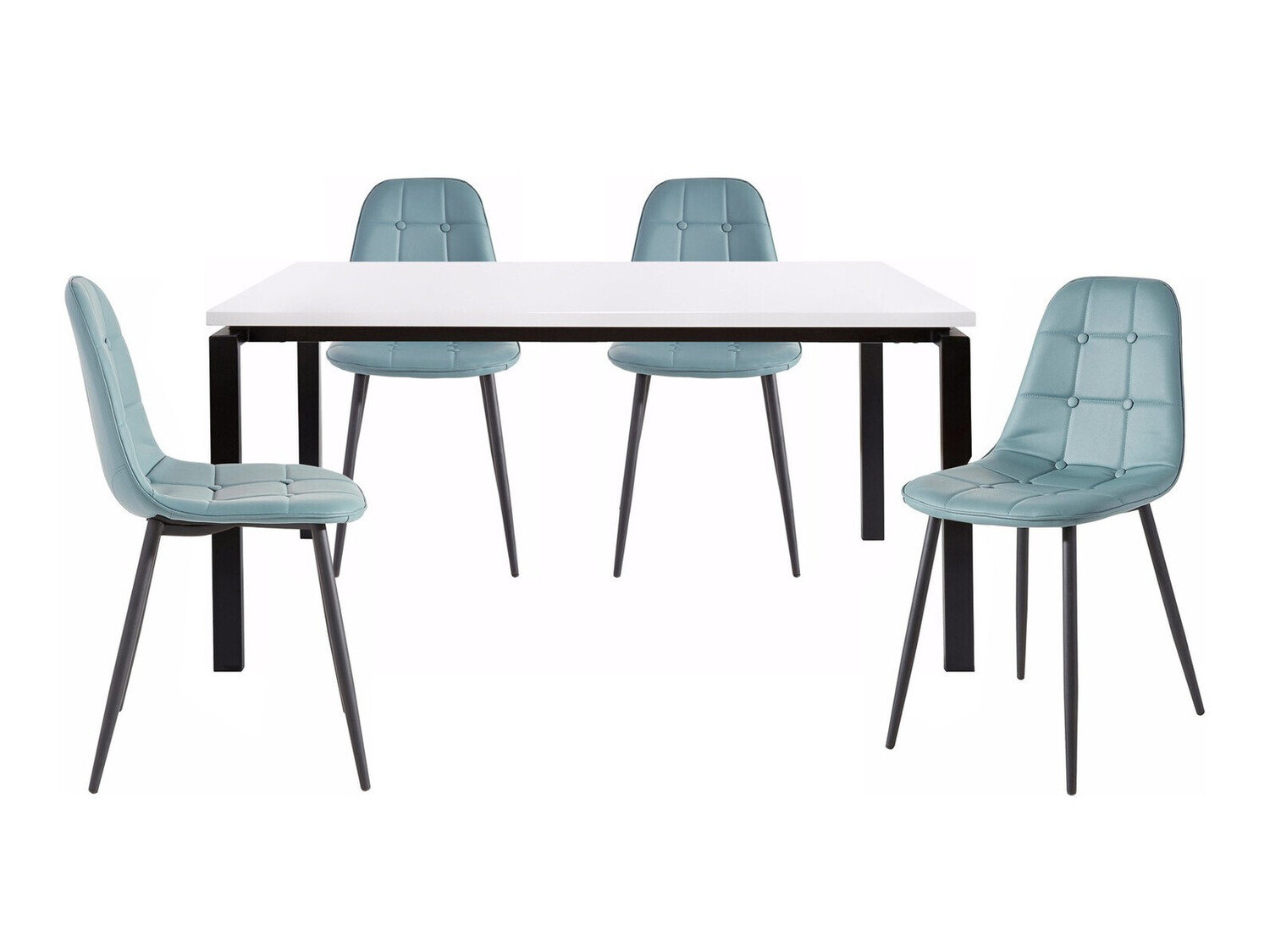 Conjunto de mesas y sillas para comedor Denton 275 (Blanco + Negro + Turquesa)