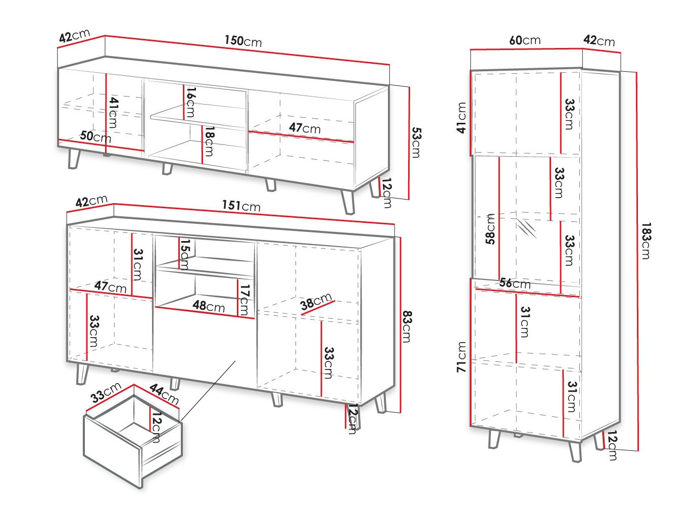 Conjunto de salón Comes I (Negro + Roble wotan)