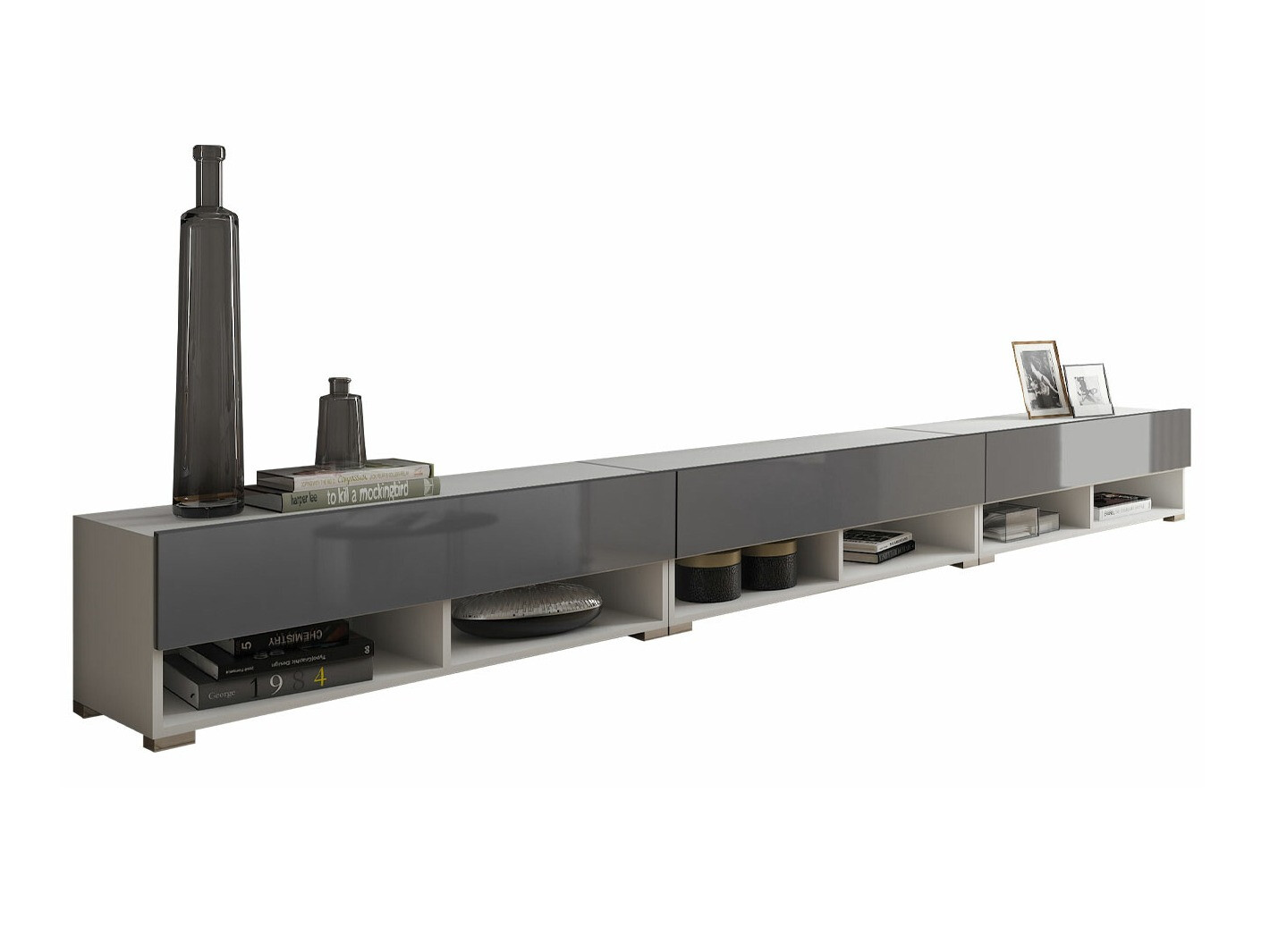 Mueble TV Sarasota 144 (Blanco + Gris brillante)