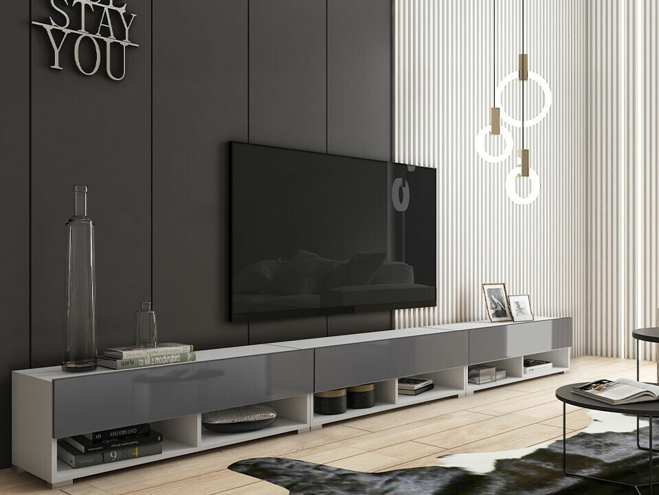 Mueble TV Sarasota 144 (Blanco + Gris brillante)