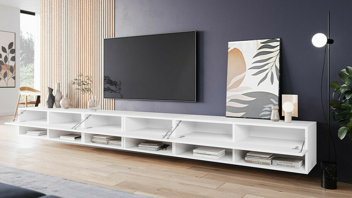 Mueble TV Sarasota 144 (Blanco + Gris brillante)