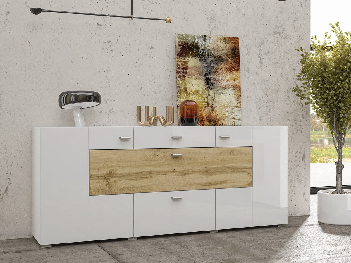 Cómoda Mondalo 104 (Roble wotan + Blanco brillante)