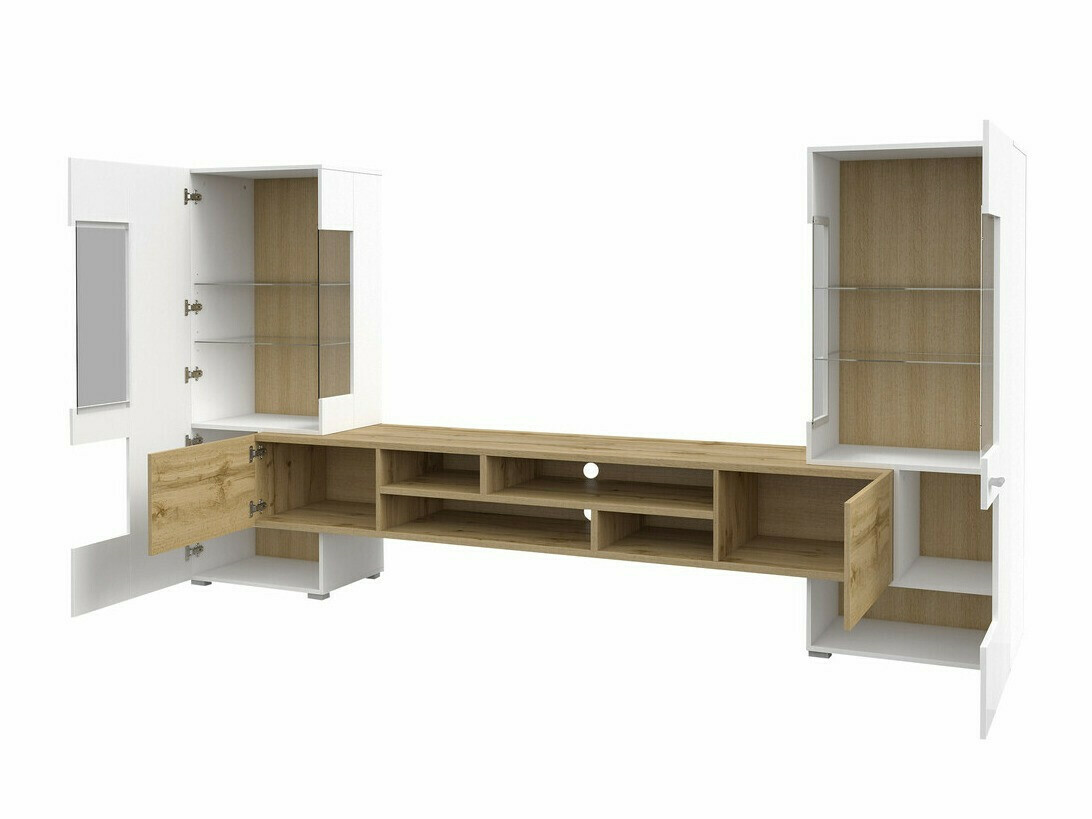 Conjunto de salón Mondalo 105 (Roble wotan + Blanco brillante)