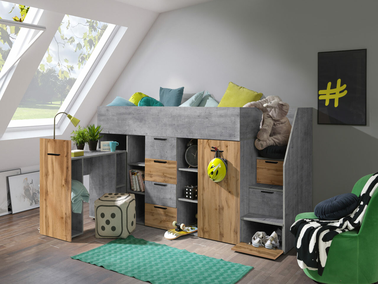 Litera Hartford 364 (Hormigón + Roble wotan)