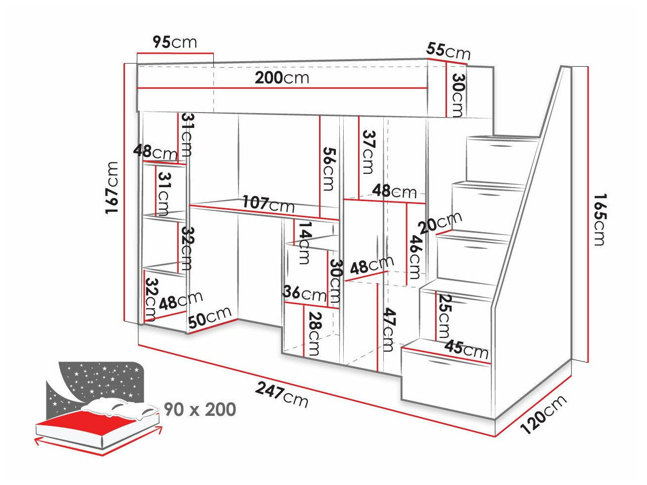 Litera Hartford 365 (Hormigón + Blanco)