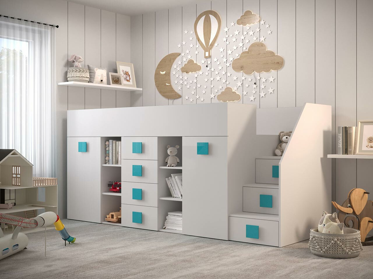 Litera Hartford 366 (Blanco + Blanco brillante + Turquesa)