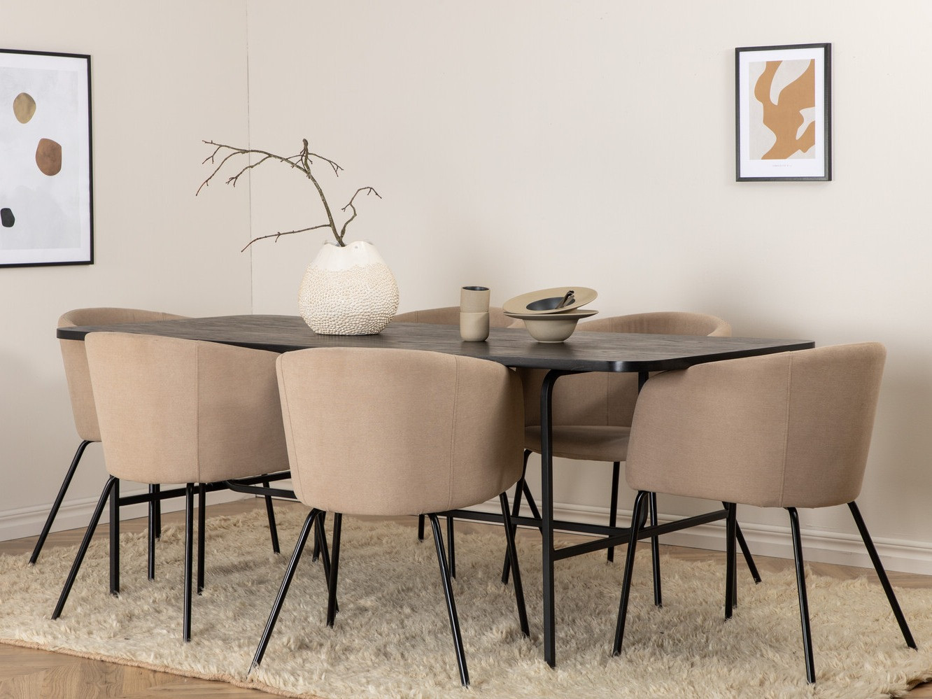 Conjunto de mesas y sillas para comedor Dallas 2794 (Beige + Negro)