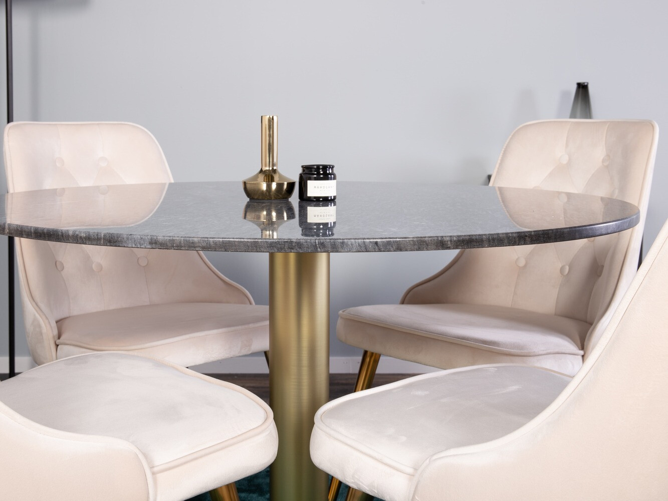 Conjunto de mesas y sillas para comedor Dallas 370 (Beige + Latón)