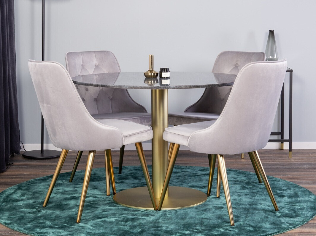 Conjunto de mesas y sillas para comedor Dallas 370 (Gris + Latón)