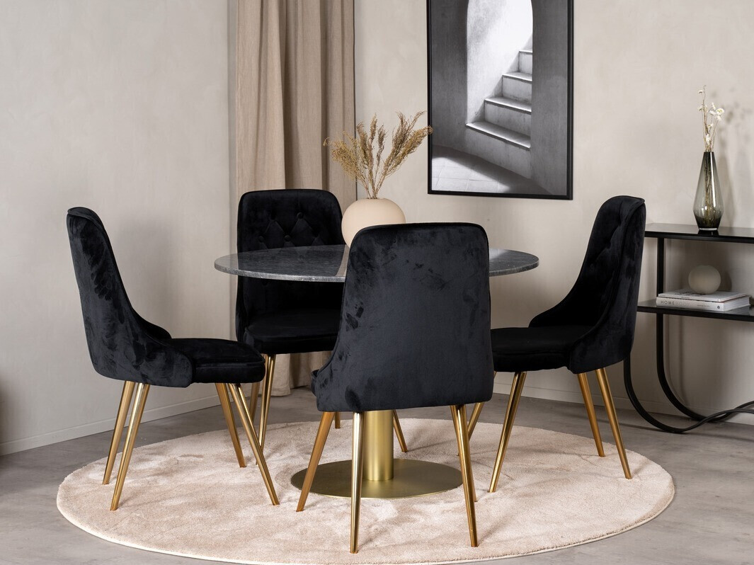 Conjunto de mesas y sillas para comedor Dallas 370 (Negro + Dorado)