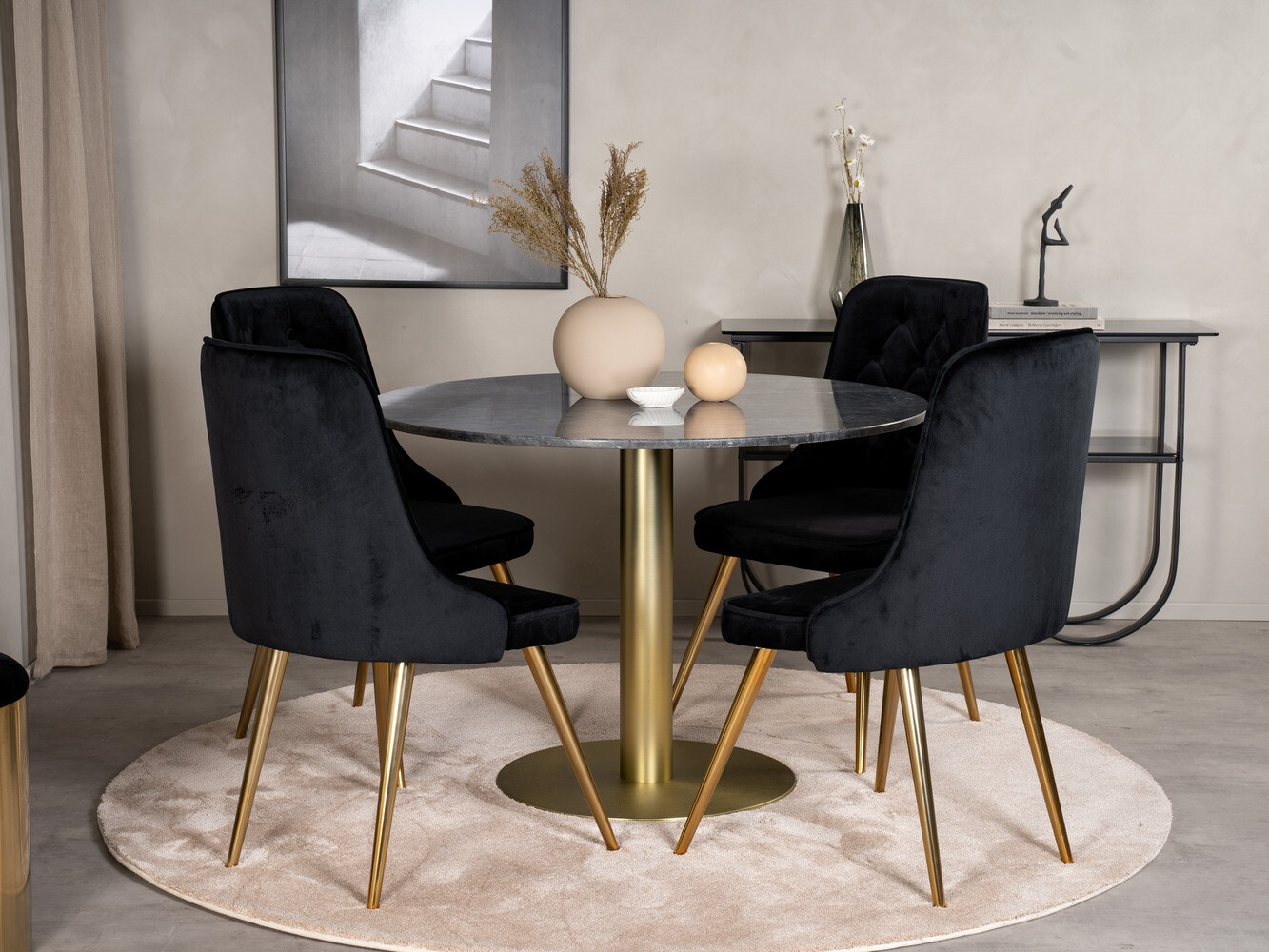 Conjunto de mesas y sillas para comedor Dallas 370 (Negro + Dorado)