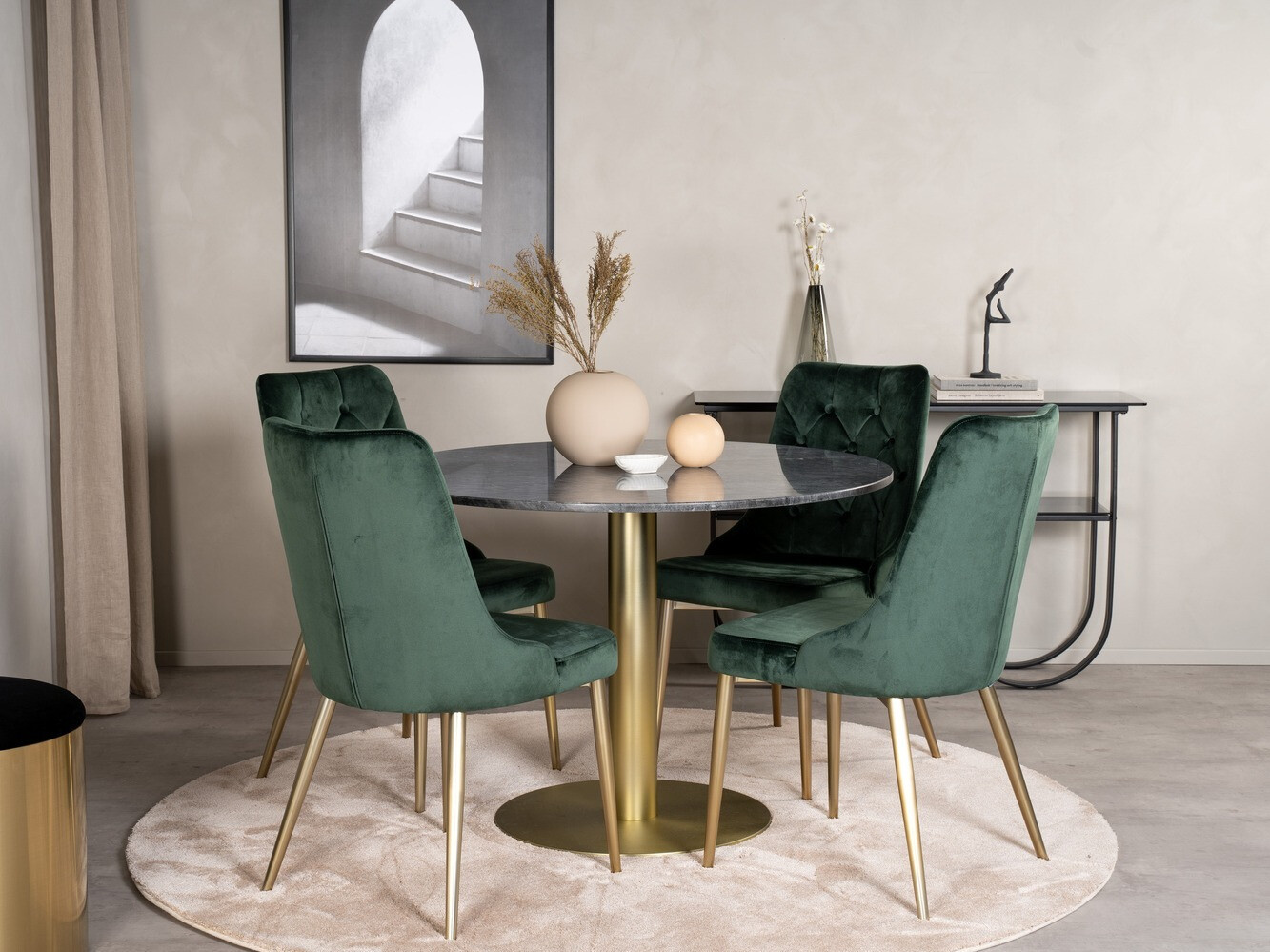 Conjunto de mesas y sillas para comedor Dallas 370 (Verde + Dorado)