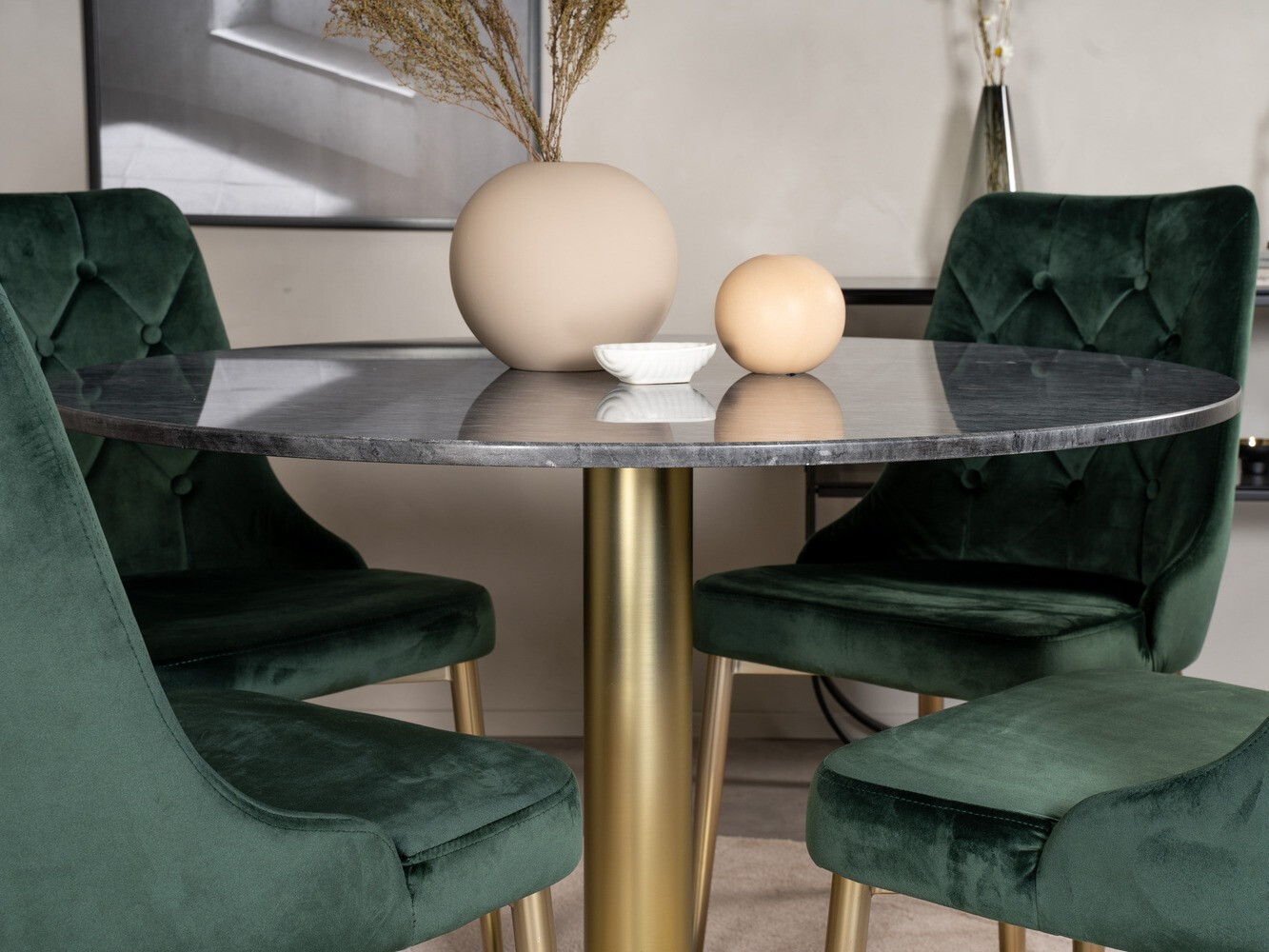 Conjunto de mesas y sillas para comedor Dallas 370 (Verde + Dorado)