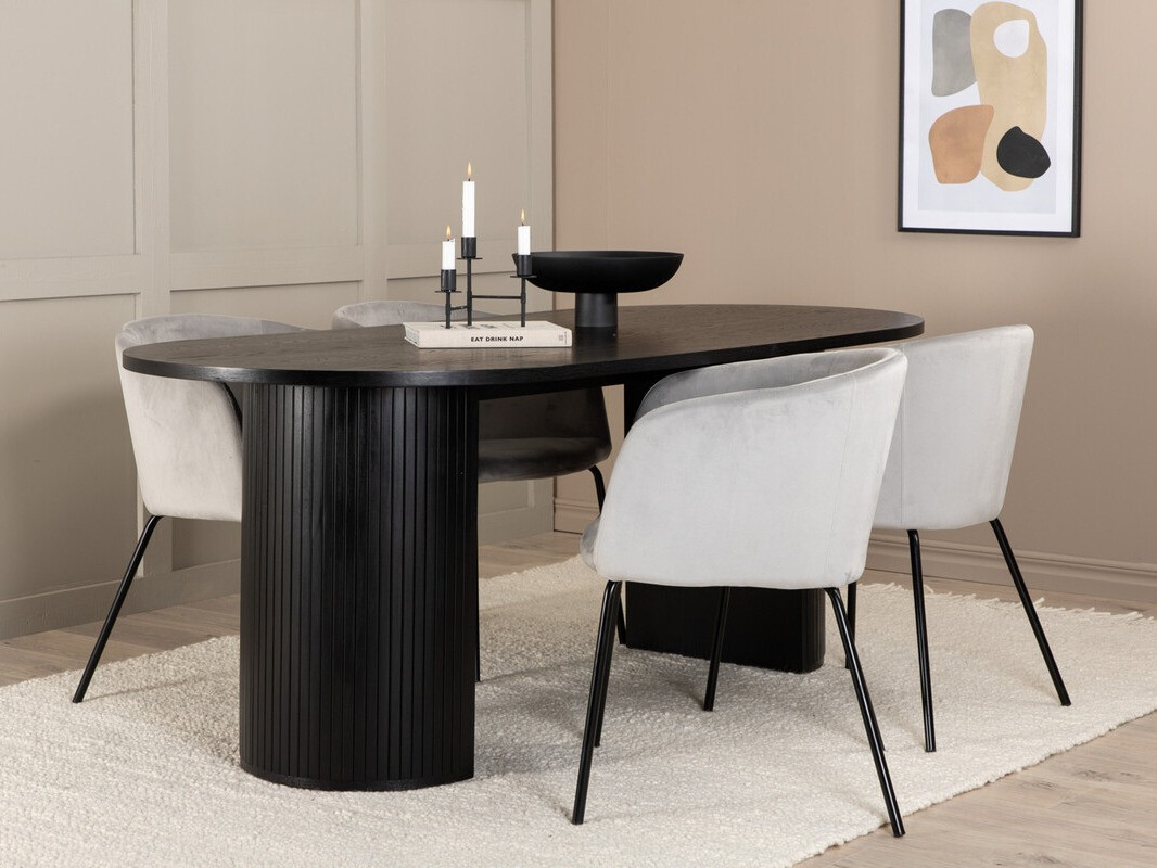 Conjunto de comedor Dallas 3313 (Negro + Gris claro)