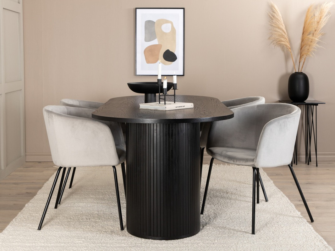 Conjunto de comedor Dallas 3313 (Negro + Gris claro)