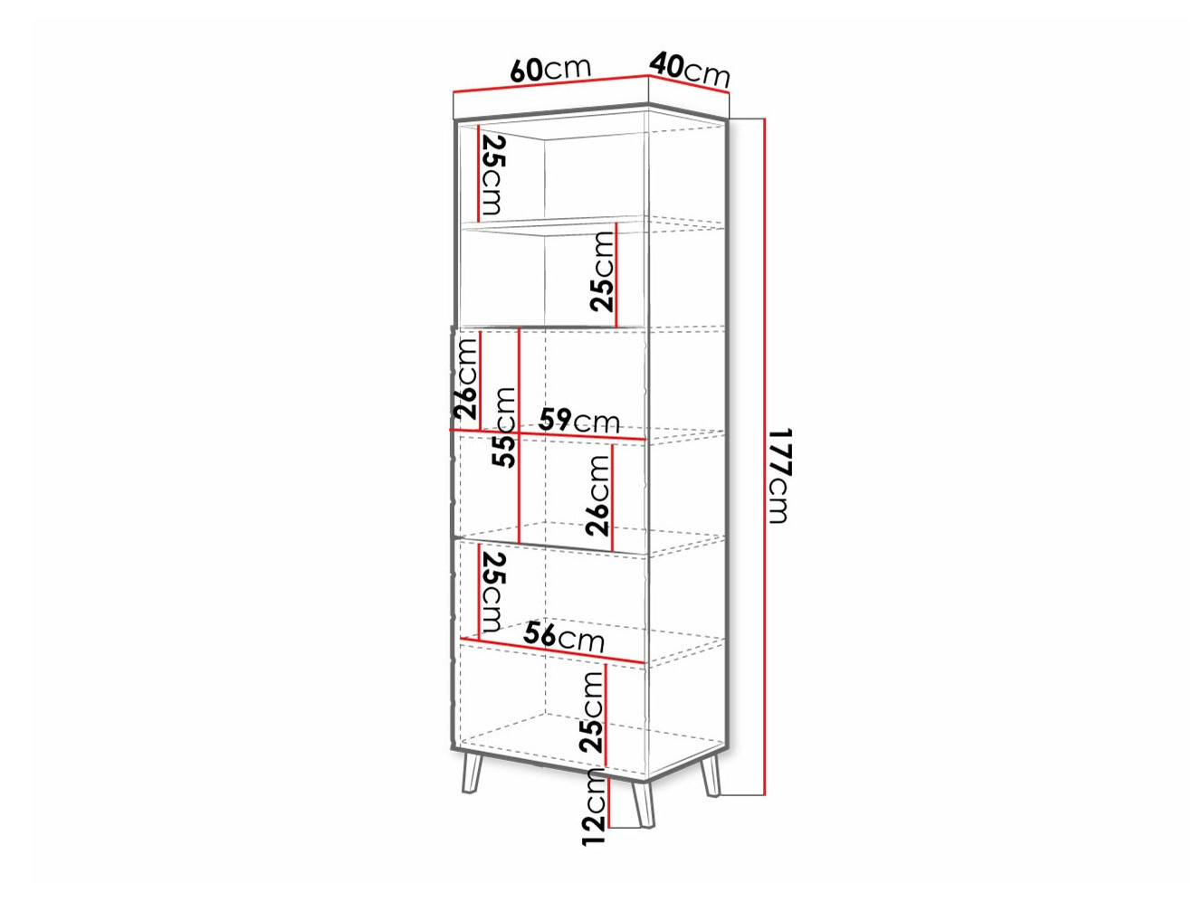 Estantería Charlotte 178 (Blanco + Blanco brillante)