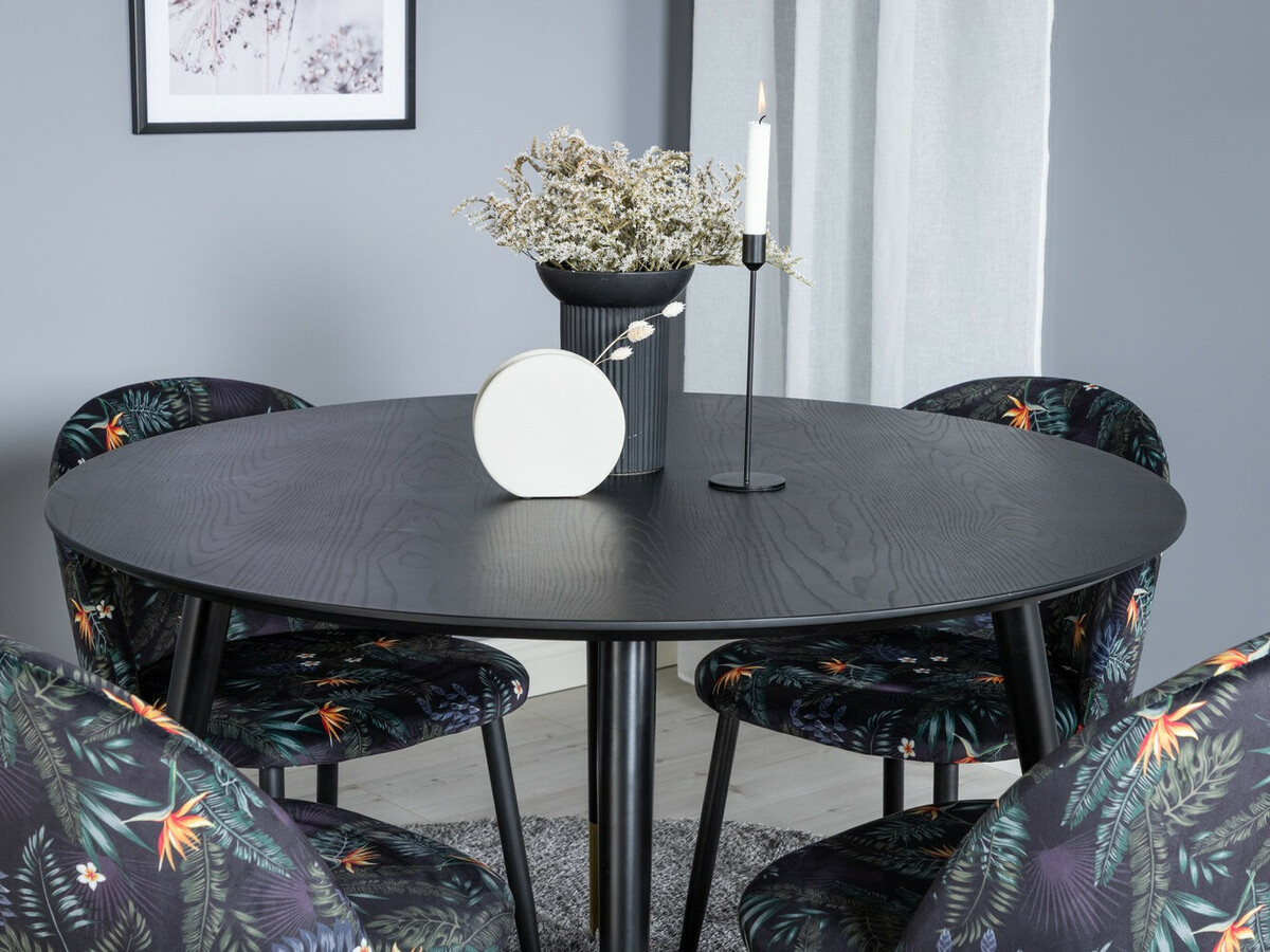 Conjunto de comedor Dallas 1191 (Patrón floral + Negro)