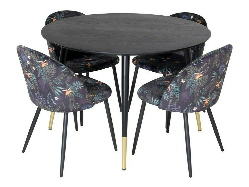 Conjunto de mesas y sillas para comedor Dallas 1191 (Patrón floral + Negro)