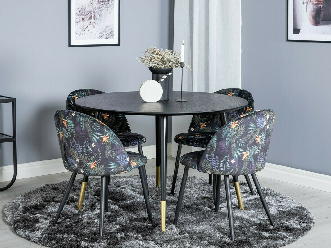 Conjunto de mesas y sillas para comedor Dallas 1191 (Patrón floral + Negro)