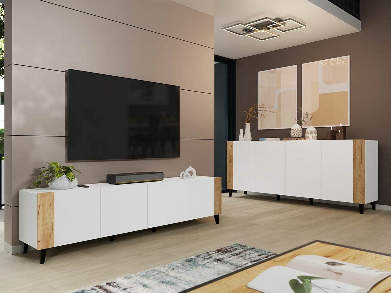 Conjunto de salón Charlotte 185 (Blanco + Craft roble)