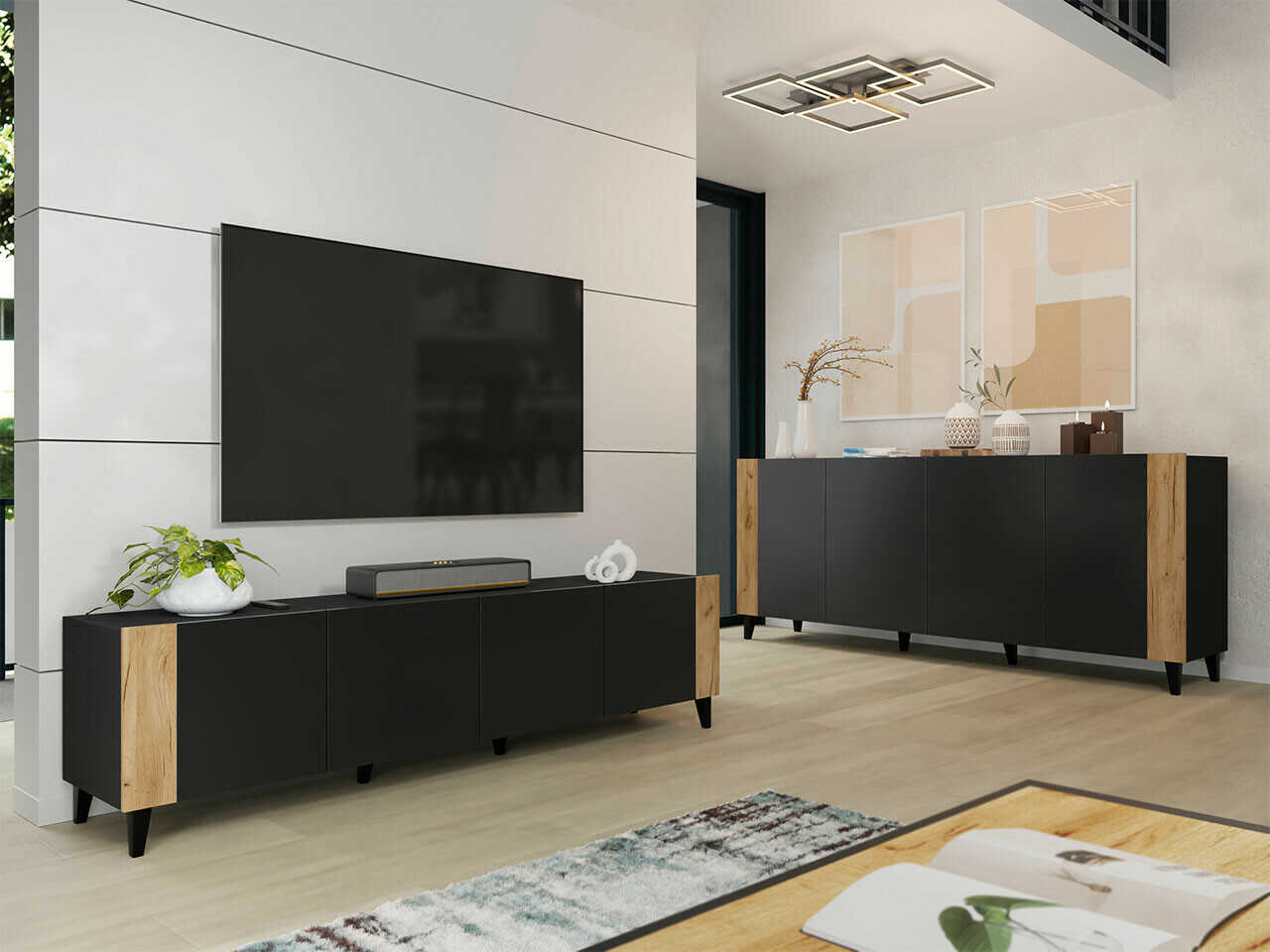 Conjunto de salón Charlotte 185 (Negro + Craft roble)