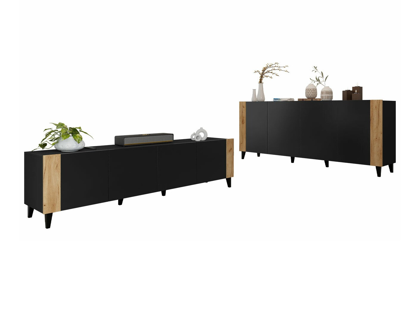 Conjunto de salón Charlotte 185 (Negro + Craft roble)