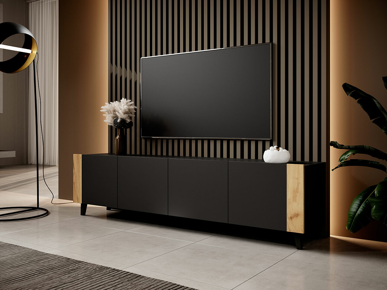 Mueble TV Charlotte 184 (Negro + Craft roble)