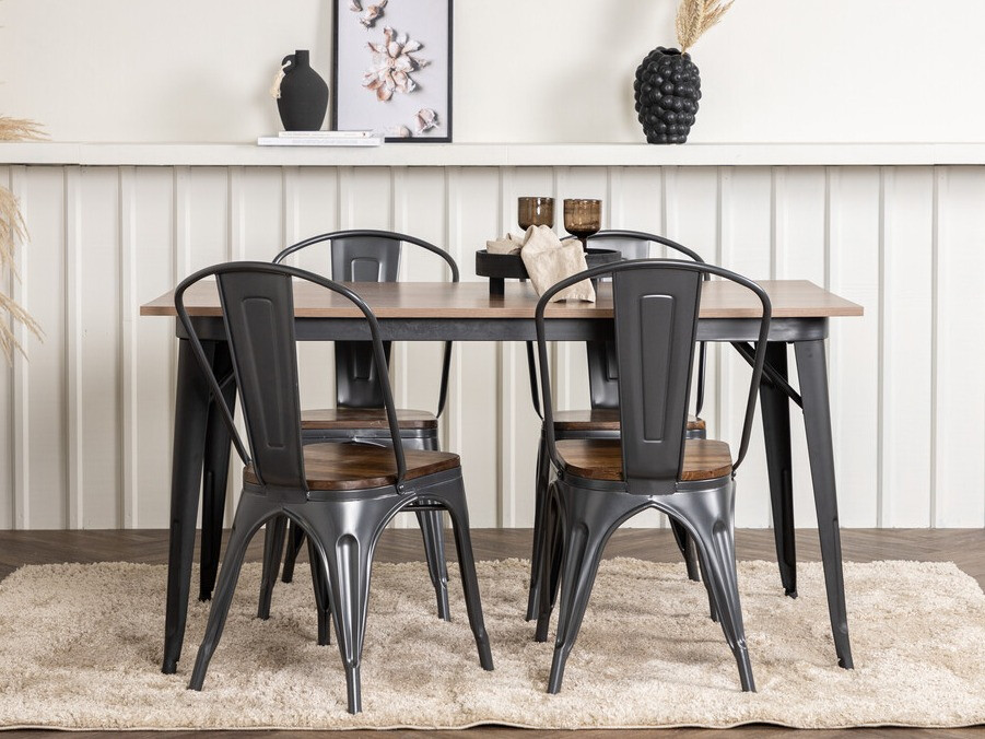 Conjunto de mesas y sillas para comedor Dallas 3366 (Nuez + Gris oscuro)