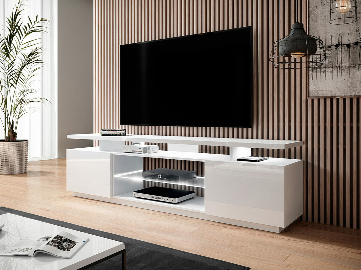 Mueble TV Charlotte 138 (Blanco + Blanco brillante)
