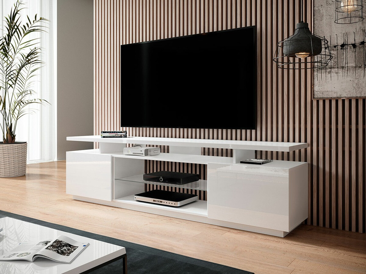 Mueble TV Charlotte 138 (Blanco + Blanco brillante)