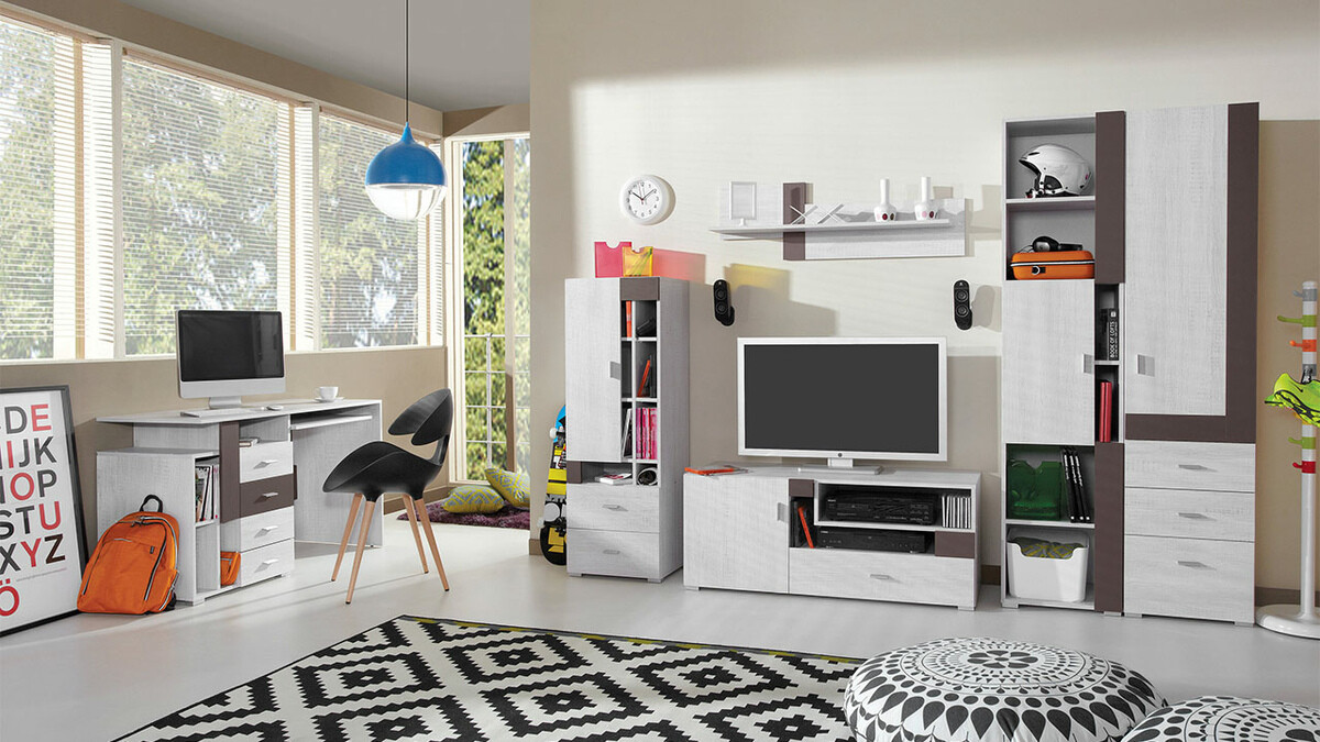 Estantería Omaha D126 (Pino blanqueado + Marrón)