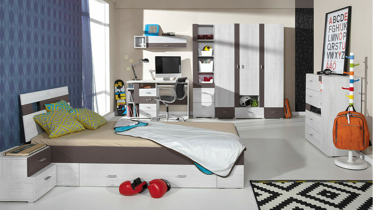 Estantería Omaha D129 (Pino blanqueado + Marrón)