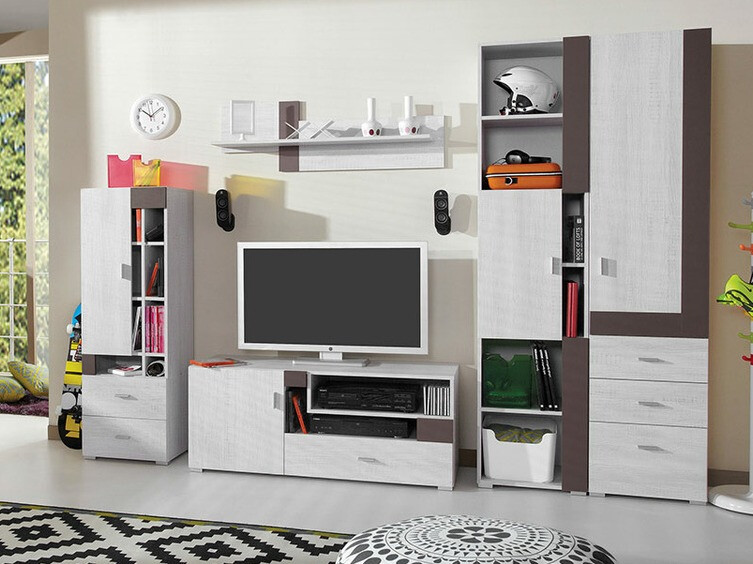 Estantería Omaha D131 (Pino blanqueado + Marrón)