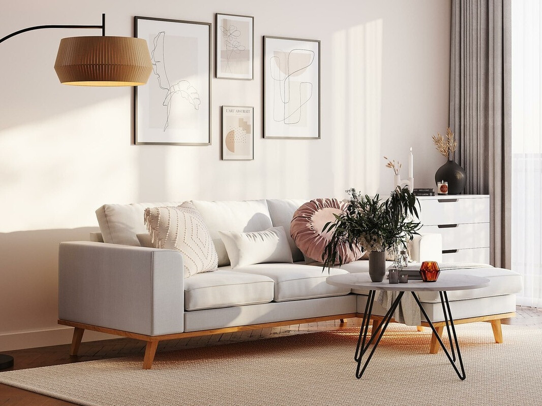 Sofá rinconero Floromo 120 (Melva 02 + Roble)