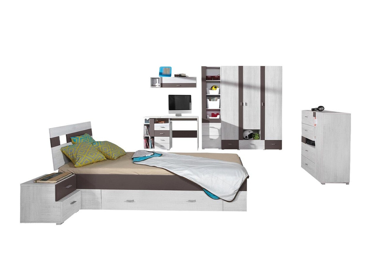 Conjunto de dormitorio infantil Omaha D144 (Marrón + Pino blanqueado)