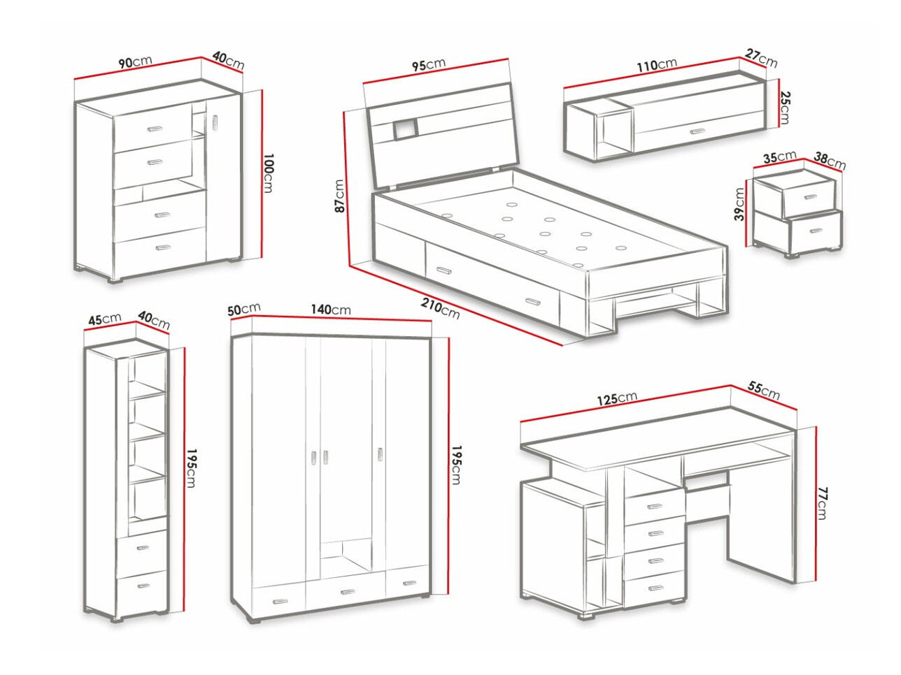 Conjunto de dormitorio infantil Omaha D144 (Marrón + Pino blanqueado)