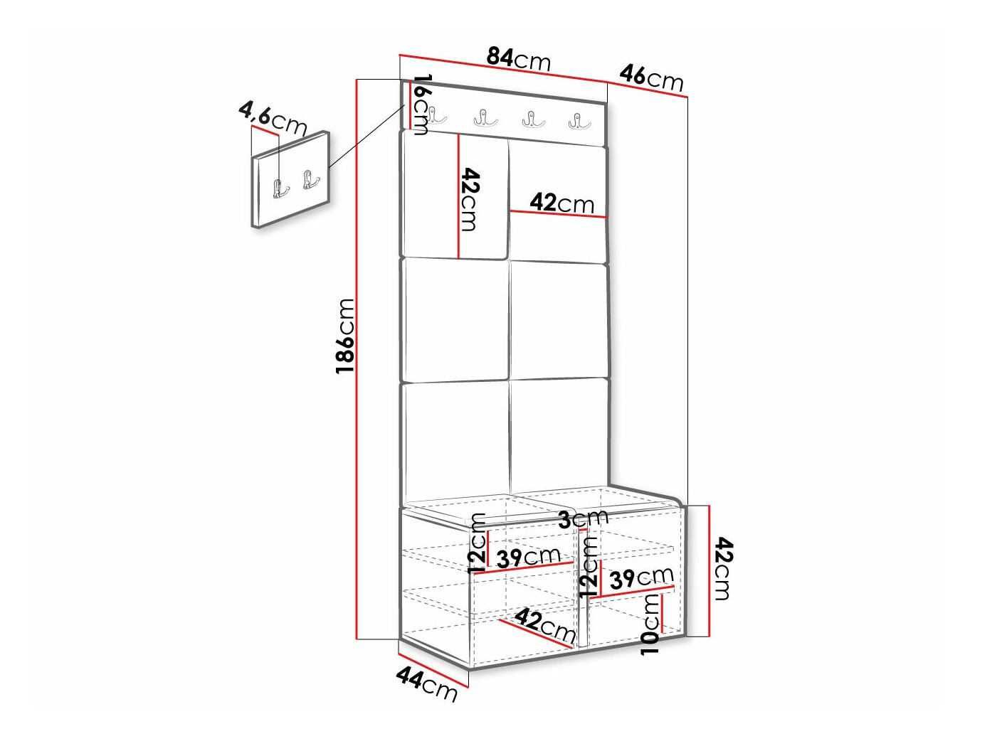 Conjunto para recibidor Hartford 375 (Negro)