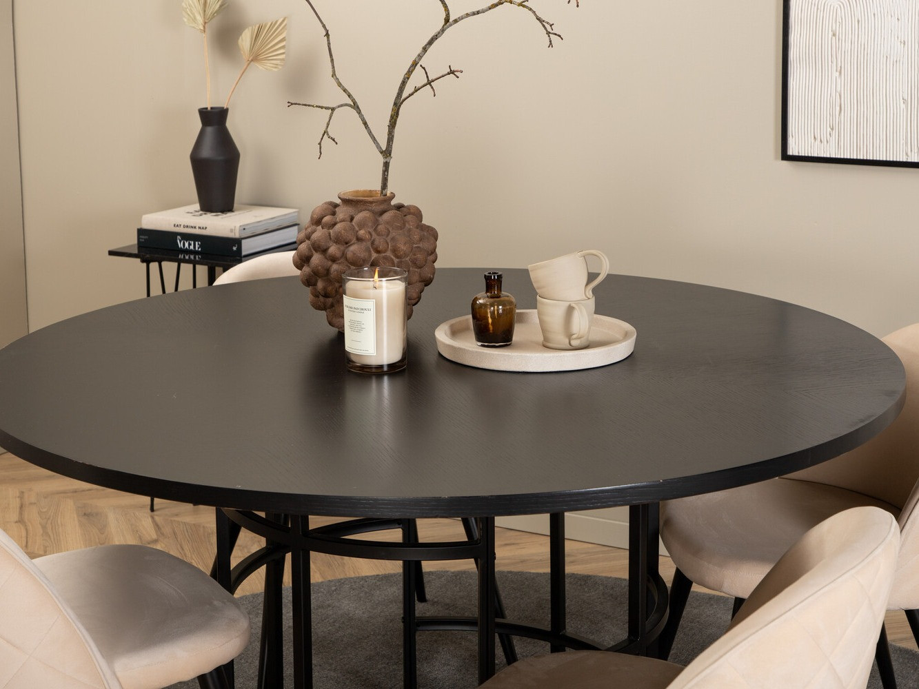 Conjunto de mesas y sillas para comedor Dallas 2386 (Negro + Crema)