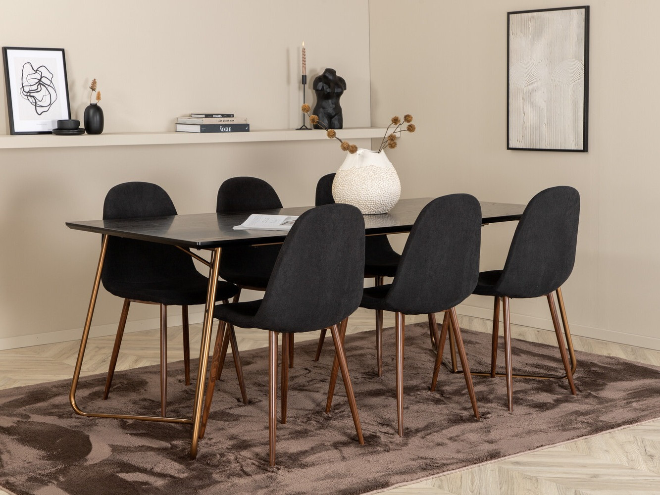 Conjunto de mesas y sillas para comedor Dallas 2713 (Negro + Nogal)