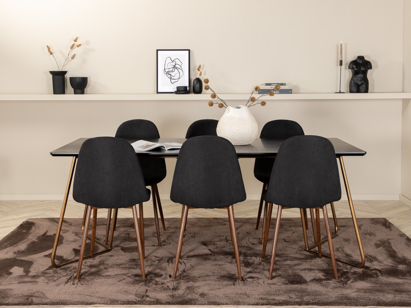 Conjunto de mesas y sillas para comedor Dallas 2713 (Negro + Nogal)